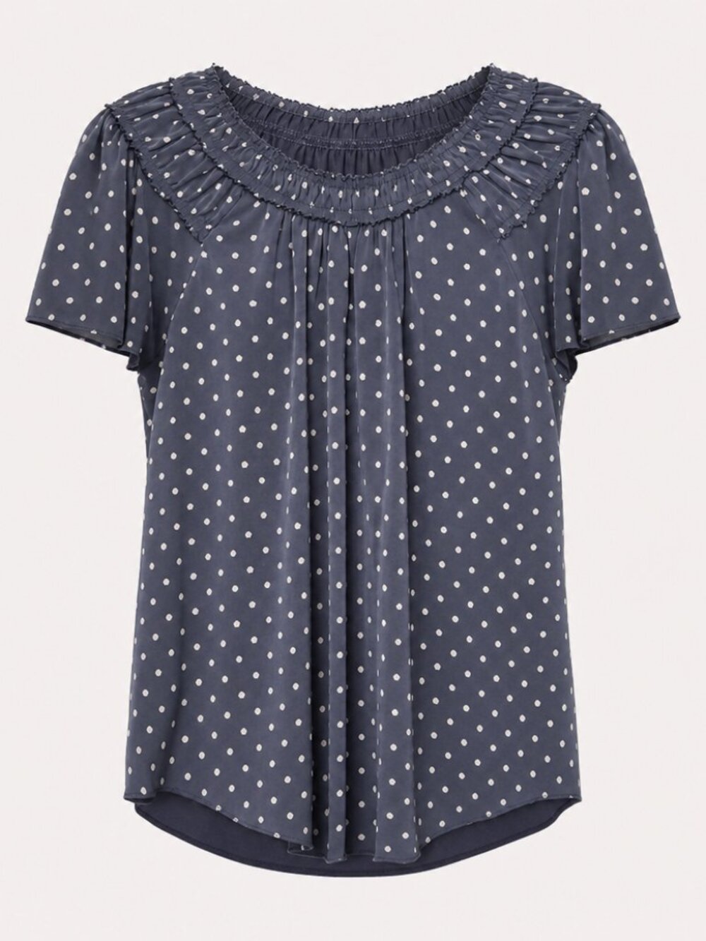 Lucky Brand Smocked Neck Flutter Sleeve Blue Polka Dot Blouse Small